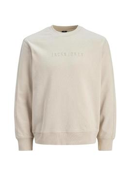 Moletom Jack and Jones Corecharge bege para homem.