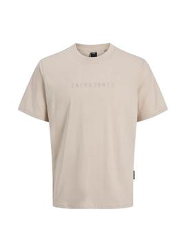 Camiseta Jack and Jones Corecharge bege para homem.