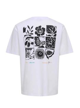 Camiseta Only and Sons Tristan Flores branca para homem.
