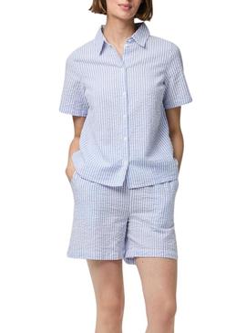 Camisa Pieces Sally azul para mulher.