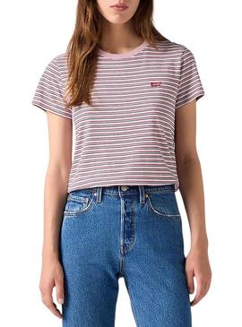 Camisa Levis Perfect Tee Stripes rosa para mulher