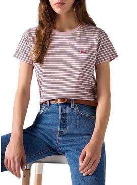Camisa Levis Perfect Tee Stripes rosa para mulher