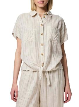 Camisa Pieces Pia listrada bege para mulher
