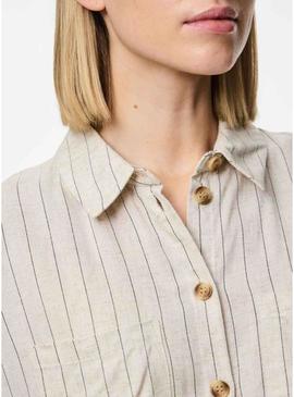 Camisa Pieces Pia listrada bege para mulher