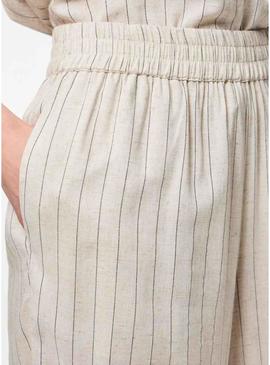 Calça culotte Pieces Pia listrada bege para mulher.
