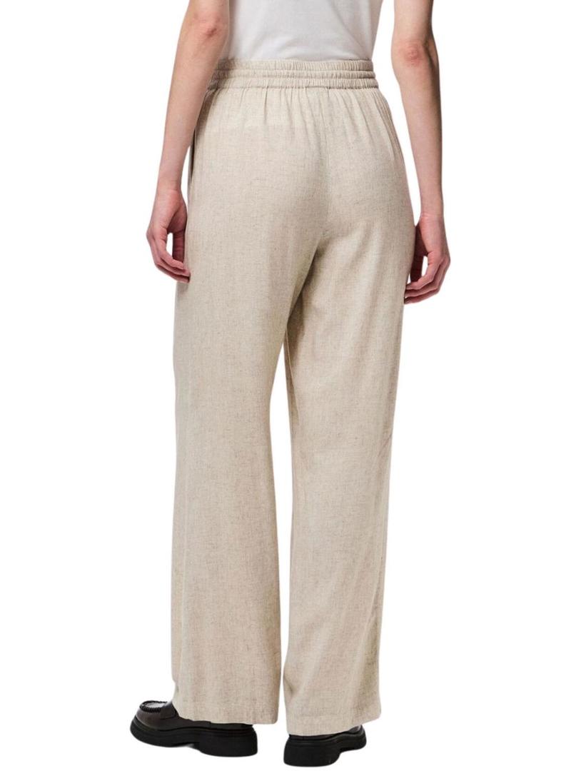Calça Pieces Pia Wide bege para mulher.