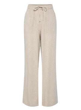 Calça Pieces Pia Wide bege para mulher.