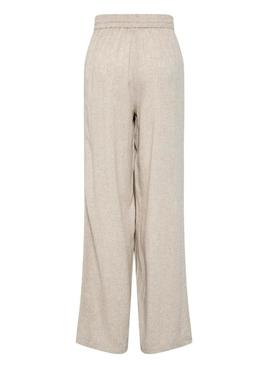 Calça Pieces Pia Wide bege para mulher.