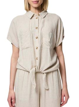 Camisa Pieces Pia bege para mulher.