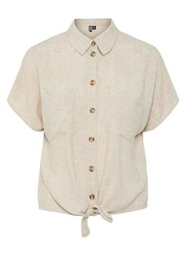 Camisa Pieces Pia bege para mulher.