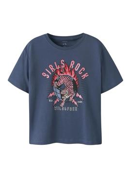Camiseta Name It Kassandra azul para menina.