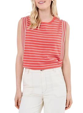 Camiseta Vila Viveriana coral e branco para mulher.