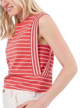 Camiseta Vila Viveriana coral e branco para mulher.