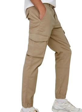 Calça Only and Sons Carter cargo bege para homem.