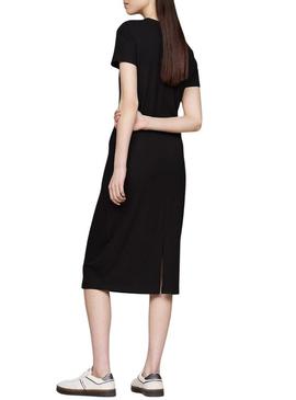 Vestido Tommy Jeans Rib Bodycon preto para mulher.