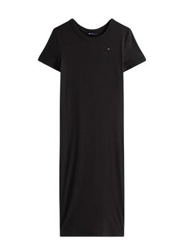 Vestido Tommy Jeans Rib Bodycon preto para mulher.