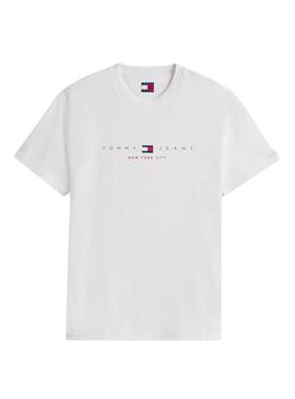 Camiseta Tommy Jeans Flag Linear branca para homem.
