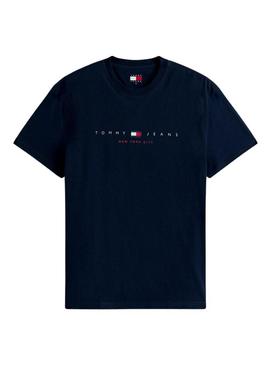 Camiseta Tommy Jeans Flag Linear azul marinho para homem.