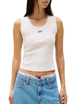 Camiseta Tommy Jeans Tank branca para mulher.