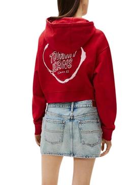 Moletom Tommy Jeans Heart vermelho para mulher.