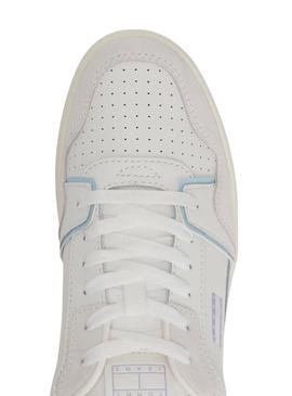 Sapatilhas Tommy Jeans Retro Basket branco e lilás para mulher.