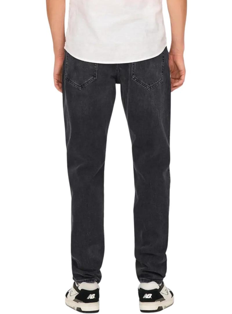 Calça de ganga Only and Sons Yoke afunilada preta para homem
