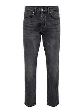 Calça de ganga Only and Sons Yoke afunilada preta para homem