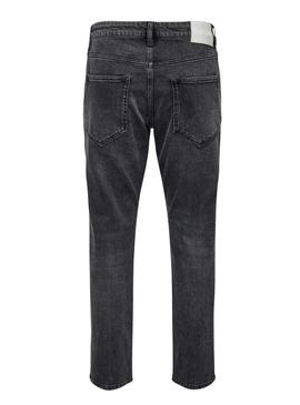 Calça de ganga Only and Sons Yoke afunilada preta para homem
