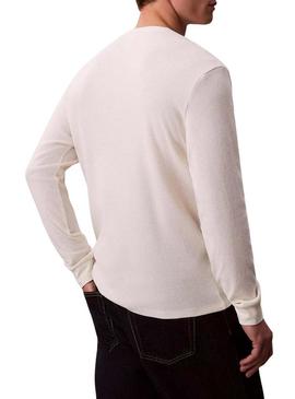 Camiseta Calvin Klein Jeans Waffle Badge branca para homem.