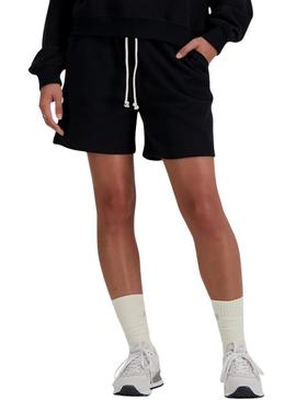 Shorts New Balance Athletics preto para mulher.