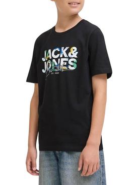 Camiseta Jack and Jones Geplas preta para crianças.