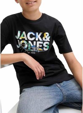 Camiseta Jack and Jones Geplas preta para crianças.