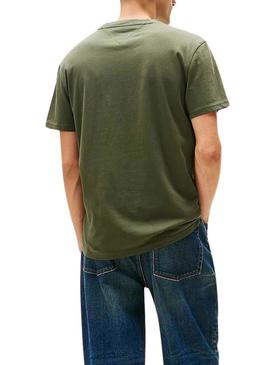 Camiseta Tommy Jeans Linear Logo verde para homem.