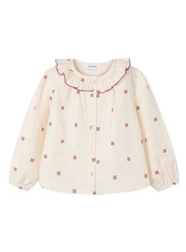 Blusa Mayoral com gola de babados estampada para menina.