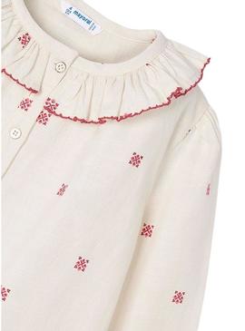 Blusa Mayoral com gola de babados estampada para menina.