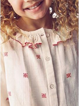 Blusa Mayoral com gola de babados estampada para menina.