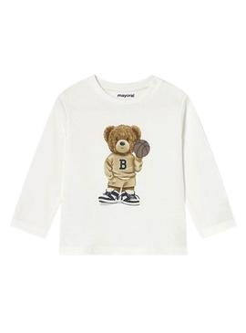 Camiseta Mayoral urso manga longa branco bebê