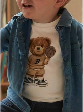 Camiseta Mayoral urso manga longa branco bebê
