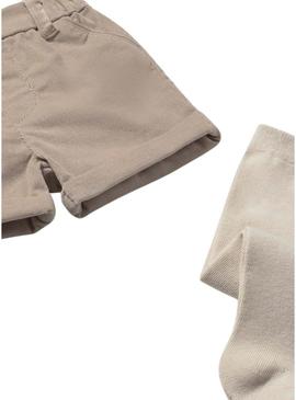 Conjunto Mayoral 3 peças bermuda bege bebê