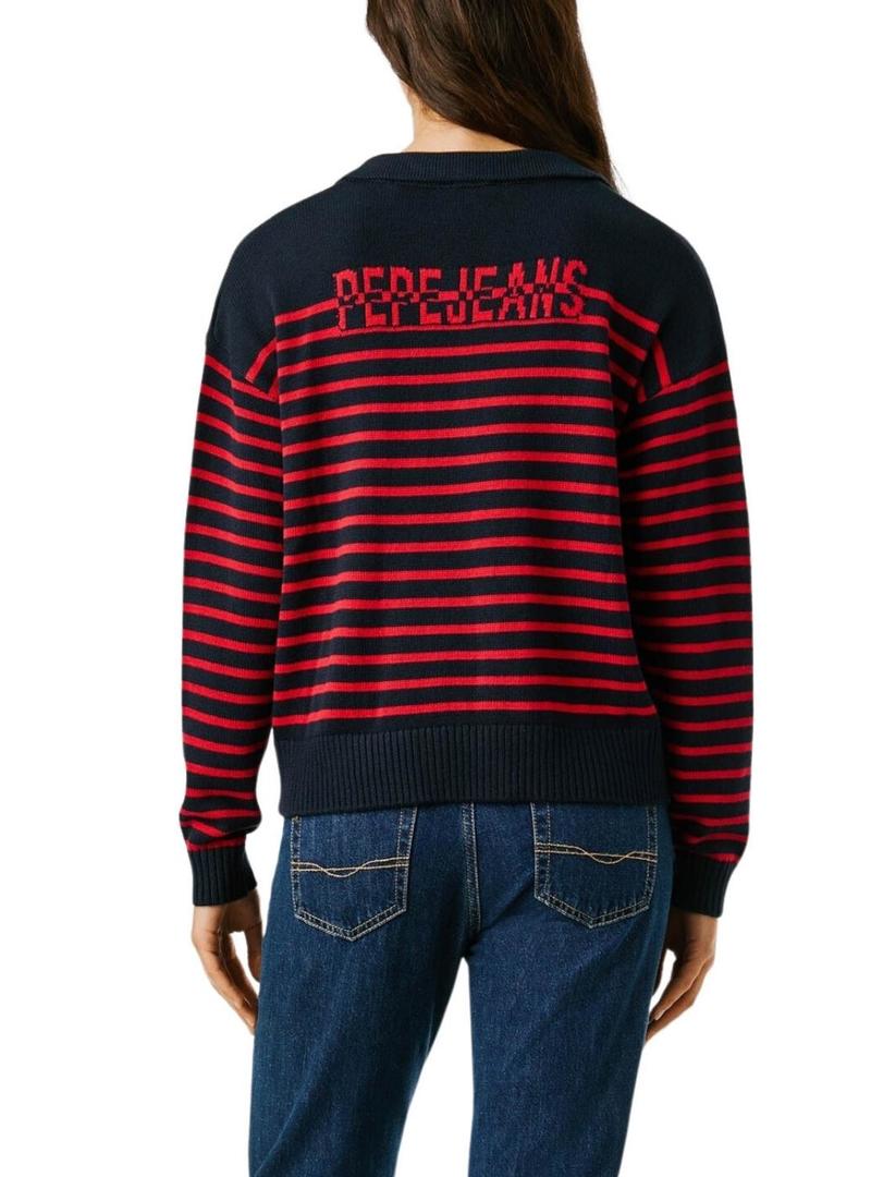 Camisola Pepe Jeans Carlina azul e vermelha para mulher