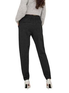 Calça Only Poptrash listrada diplomática preta para mulher.