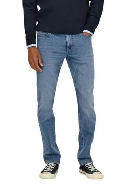 Calça de ganga Only and Sons Loom denim claro para homem.