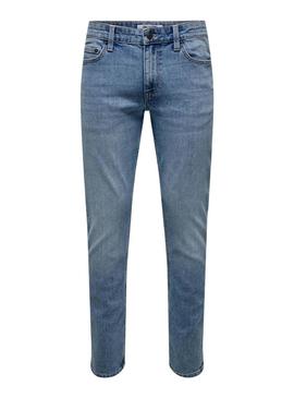 Calça de ganga Only and Sons Loom denim claro para homem.