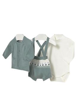 Conjunto Mayoral 3 peças em tricô verde para bebê.