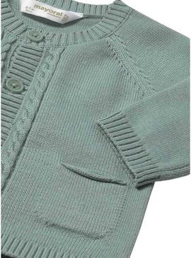Conjunto Mayoral 3 peças em tricô verde para bebê.