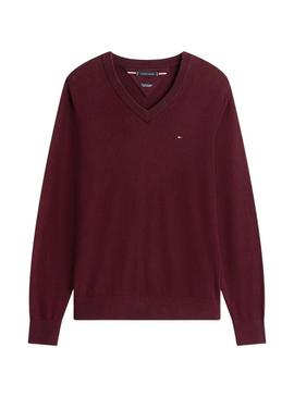 Camisola Tommy Hilfiger de caxemira granate para homem.