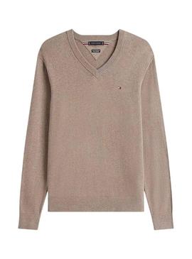 Camisola Tommy Hilfiger em caxemira bege para homem.