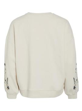 Suéter Vila Viminna bordado floral bege para mulher