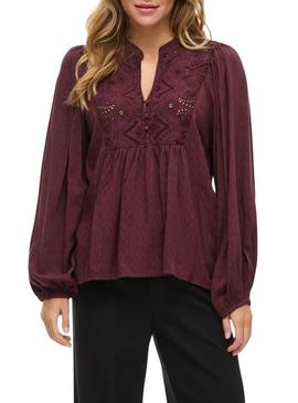 Blusa Vila Vityra de renda granada para mulher.