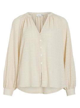 Blusa Vila Vibabera beige para mulher.